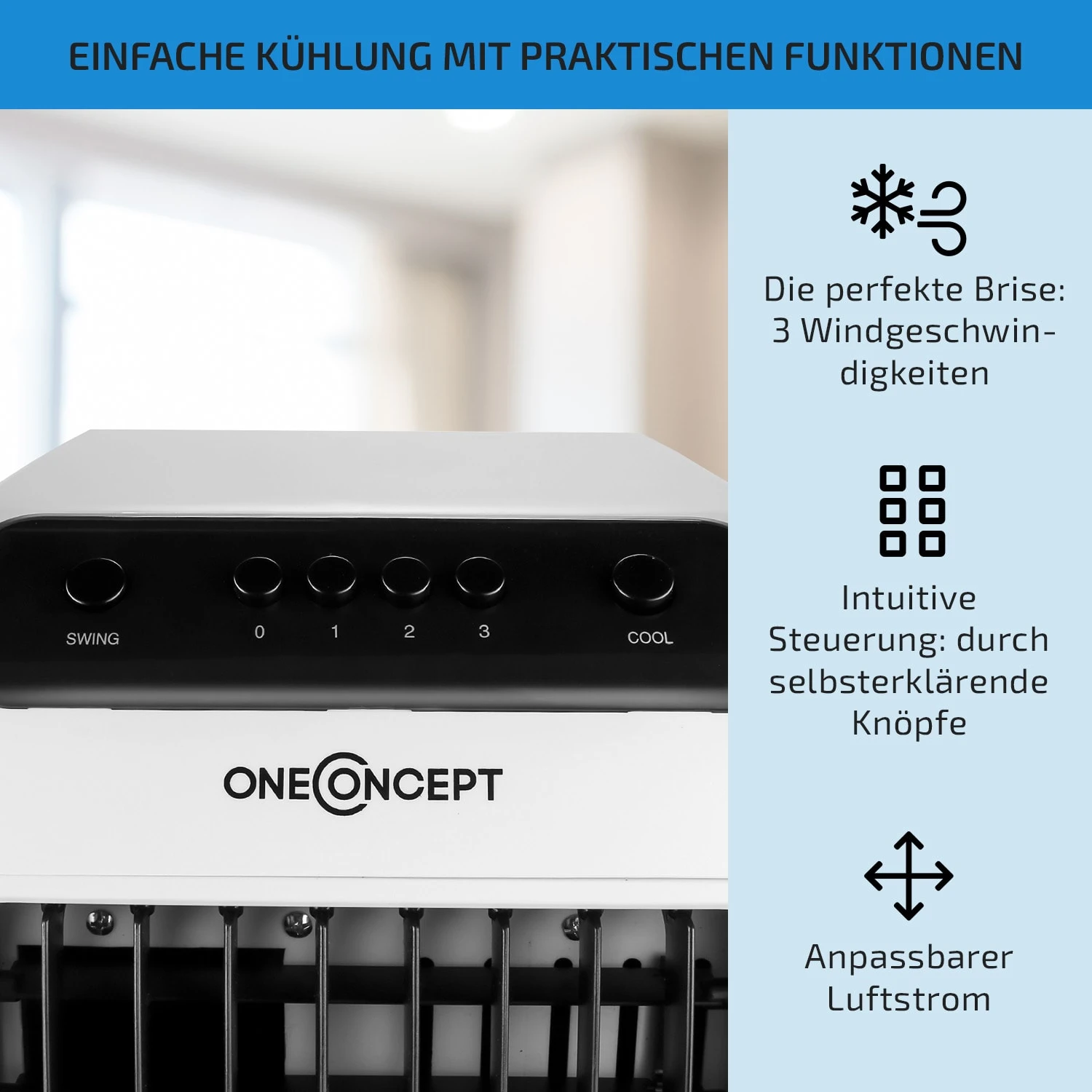 Carribean Blue 3-in-1 Luftkühler 402 M3/h 70 W 4 Ltr Oszillation Mobil 4 Carribean Blue 3-in-1 Luftkühler 402 M3/h 70 W 4 Ltr Oszillation Mobil – Bild 4