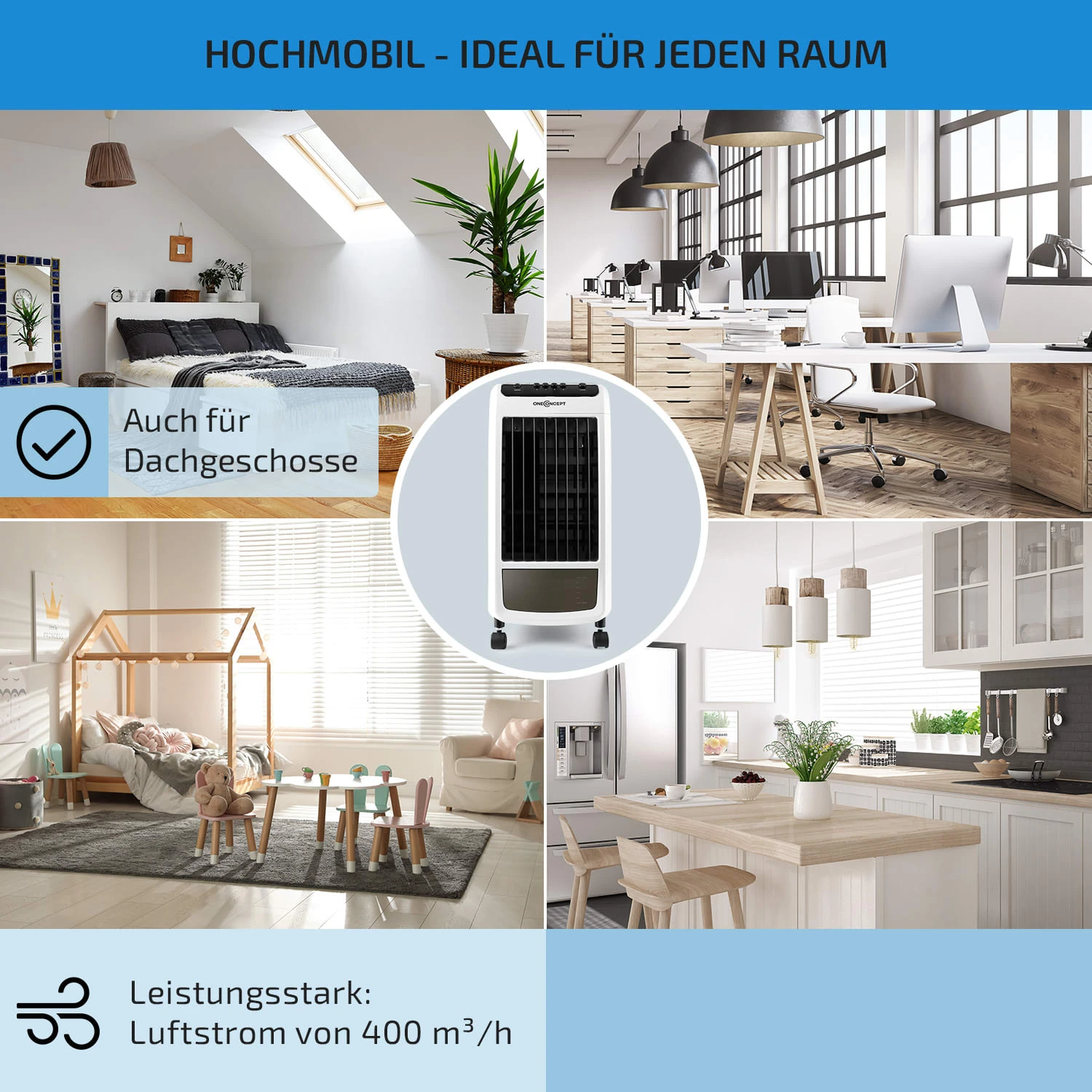 Carribean Blue 3-in-1 Luftkühler 402 M3/h 70 W 4 Ltr Oszillation Mobil 5 Carribean Blue 3-in-1 Luftkühler 402 M3/h 70 W 4 Ltr Oszillation Mobil – Bild 5