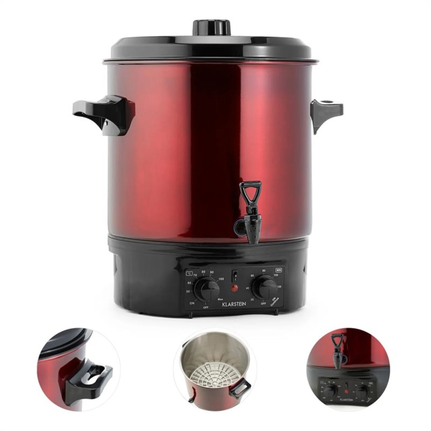 Biggie Einkochautomat Edelstahl 27 Liter 2000W Timer Rot 3 Biggie Einkochautomat Edelstahl 27 Liter 2000W Timer Rot – Bild 3