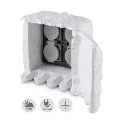 Power Rock Remote Gartensteckdose 4-fach Verteiler 1,5 M Fels Hellgrau -Outdoor Grills Verkaufsgeschäft 10030597 yy 0007 front Waldbeck Power Rock Gartensteckdose 3m hellgrau