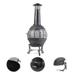 Flavius Gartenofen Terrassenofen Gusseisen/Stahl 140 Cm Silberfarben -Outdoor Grills Verkaufsgeschäft 10030722 yy 0003 detail Silver Antique Steel Cast Iron Chimnea
