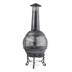 Flavius Gartenofen Terrassenofen Gusseisen/Stahl 140 Cm Silberfarben -Outdoor Grills Verkaufsgeschäft 10030722 yy 0004 front Silver Antique Steel Cast Iron Chimnea