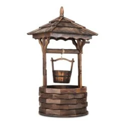 Loreley Garten-Brunnen Garten-Dekoration 125cm Tannenholz Geflammt