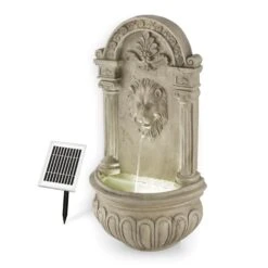 Löwenstein Wandbrunnen Gartenbrunnen Solar 2W LED Polyresin Steinoptik -Outdoor Grills Verkaufsgeschäft 10031400 yy 0005 front Blumfeldt Loewenstein Wandbrunnen 2W Steinoptik