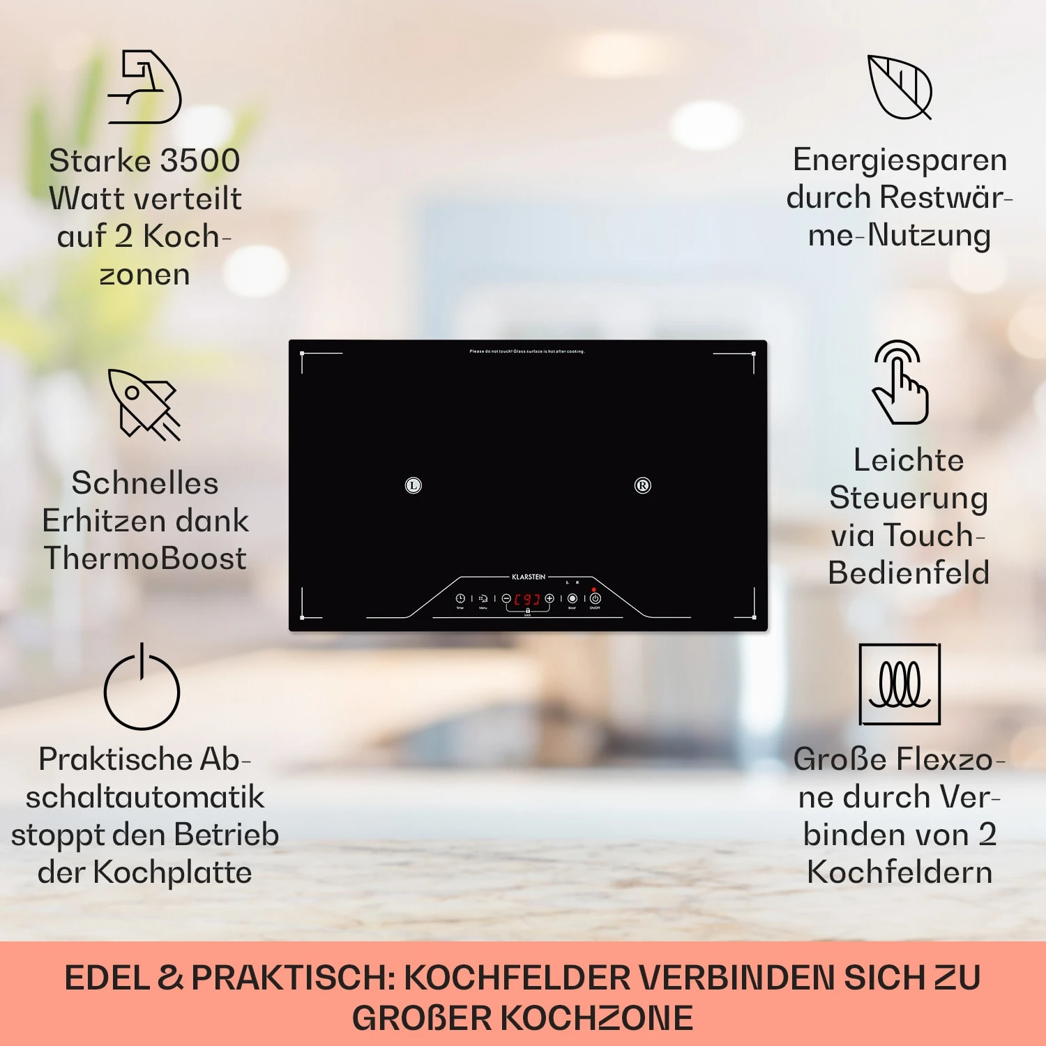 Deejay Freizonen-Induktionskochfeld 3500 W Glaskeramik Touch Schwarz 2 Deejay Freizonen-Induktionskochfeld 3500 W Glaskeramik Touch Schwarz – Bild 2