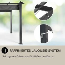 Pantheon 3x4 Pergola Vordach 3x4m Aluminium Sonnendach Polyester Grau -Outdoor Grills Verkaufsgeschäft 10031883 DE 0005 usp