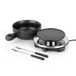Sirloin Fondue-Set Raclette 1200 Watt Keramiktopf Edelstahlgabeln -Outdoor Grills Verkaufsgeschäft 10032080 yy 0005 logo Klarstein Sirloin Raclette mit Fondue schwarz reedit V2
