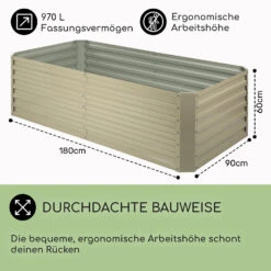 High Grow Straight Hochbeet 180x60x90cm 970l Stahl Verzinkt Beige -Outdoor Grills Verkaufsgeschäft 10032317 DE 0005 usp