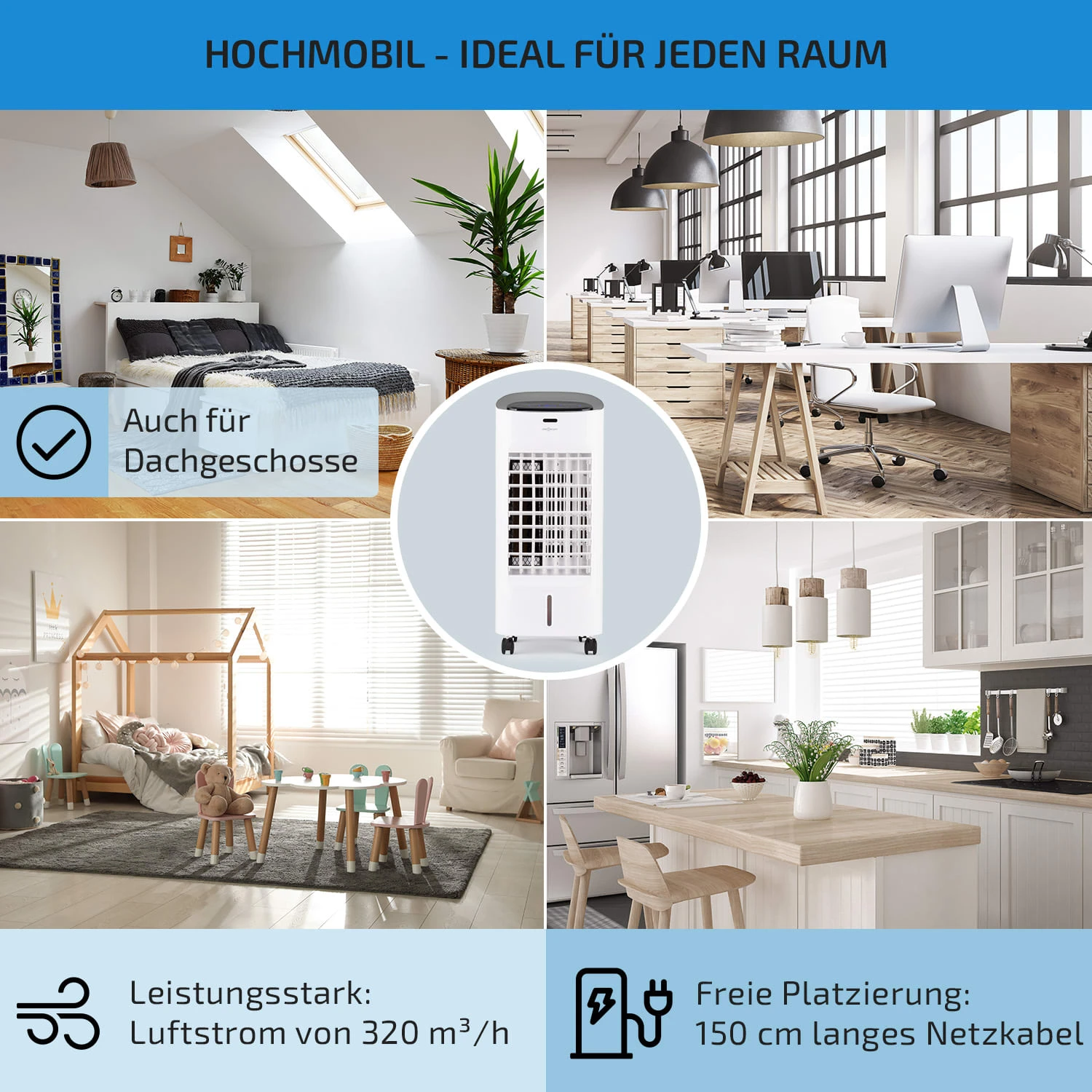 Coolster 4-in-1-Luftkühler 320 M³/h 60 W 4 Ltr Fernbedienung Mobil 5 Coolster 4-in-1-Luftkühler 320 M³/h 60 W 4 Ltr Fernbedienung Mobil – Bild 5