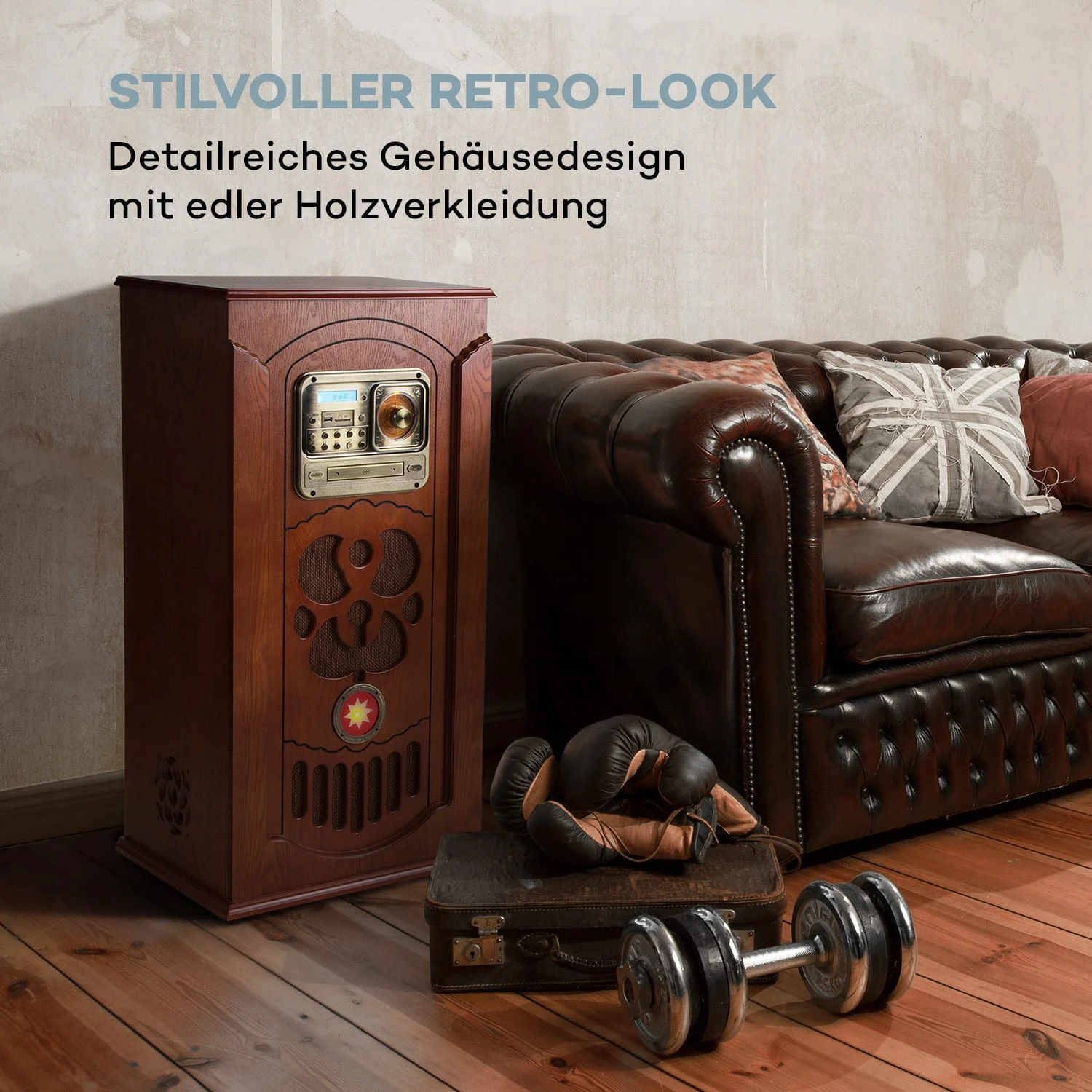 Musicbox Jukebox Plattenspieler CD-Player BT USB SD UKW-Radio Holz 2 Musicbox Jukebox Plattenspieler CD-Player BT USB SD UKW-Radio Holz – Bild 2