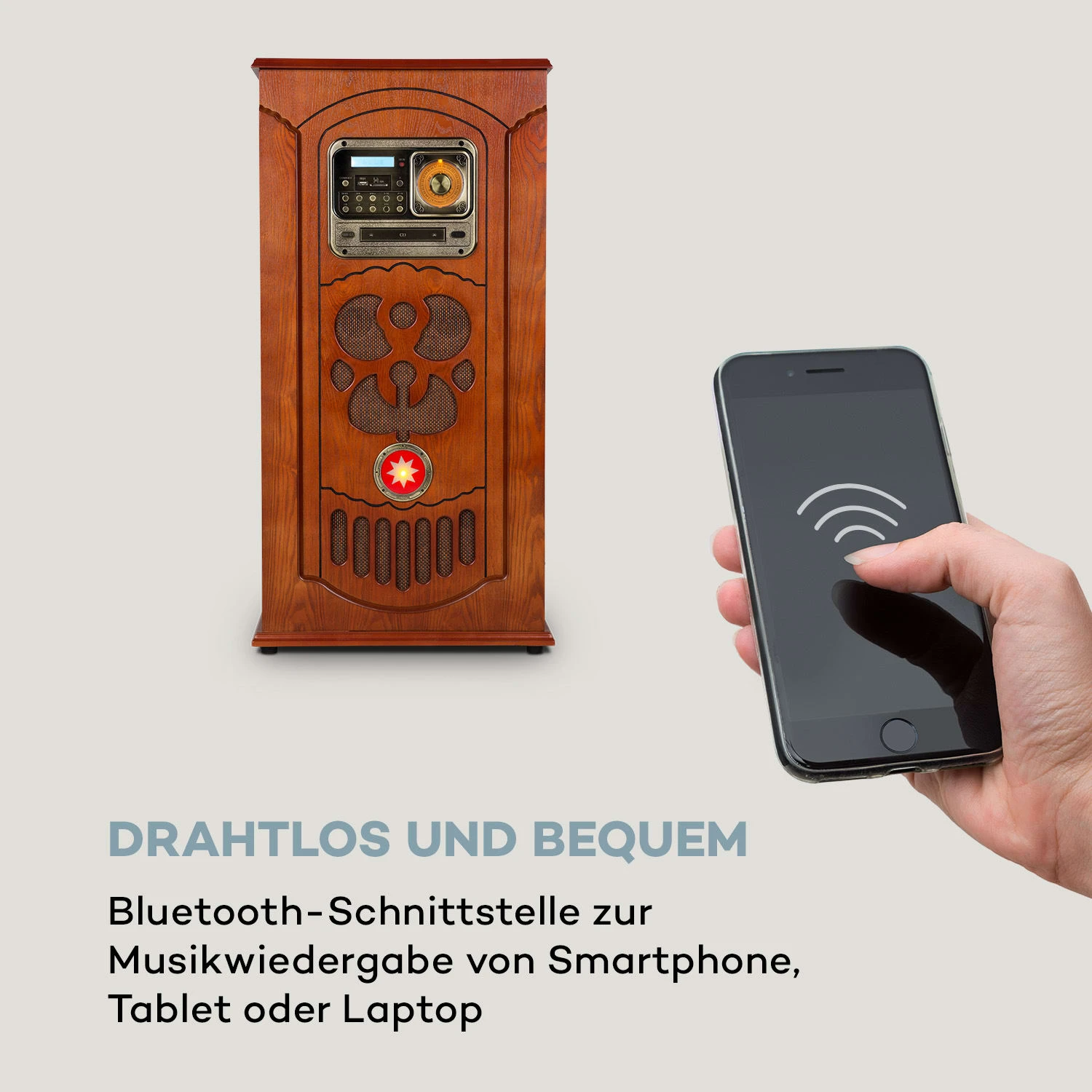 Musicbox Jukebox Plattenspieler CD-Player BT USB SD UKW-Radio Holz 3 Musicbox Jukebox Plattenspieler CD-Player BT USB SD UKW-Radio Holz – Bild 3