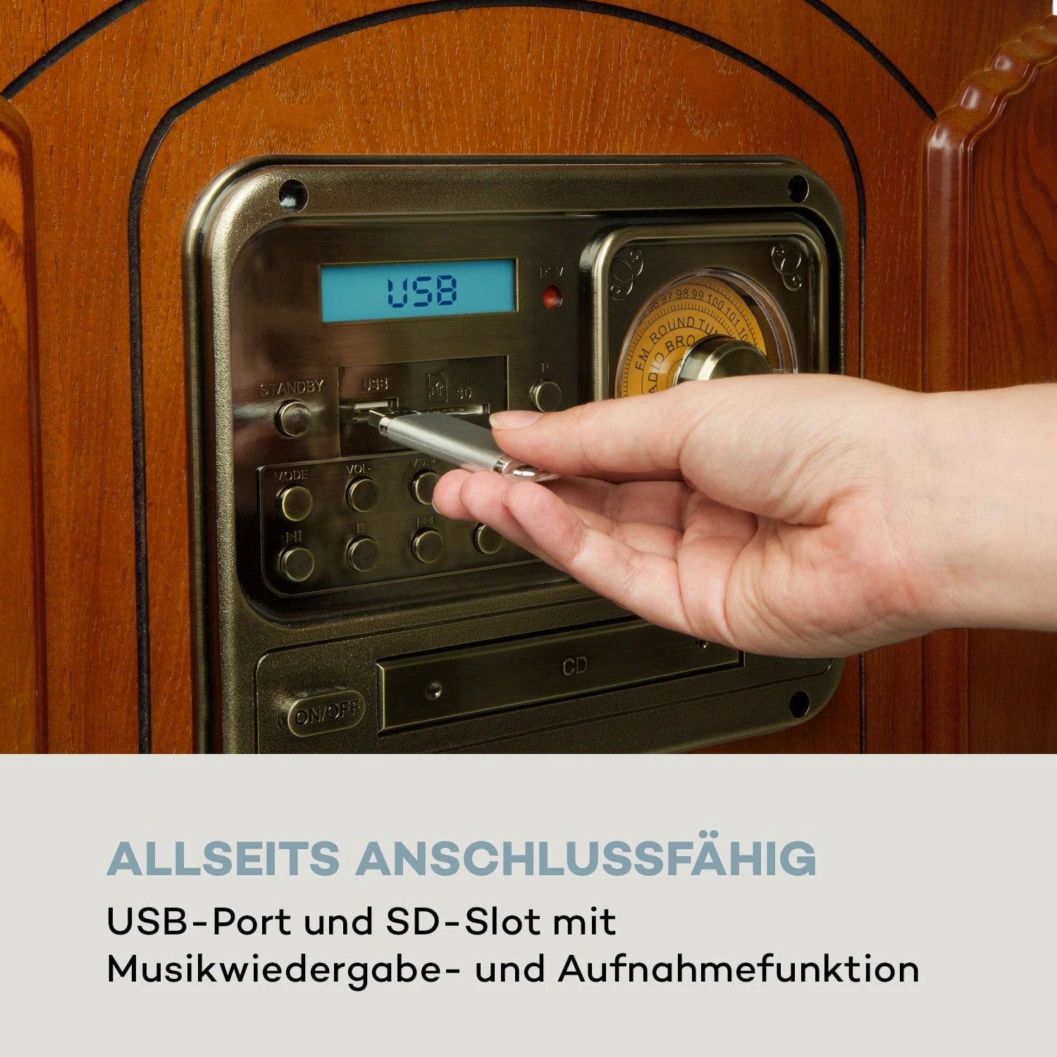 Musicbox Jukebox Plattenspieler CD-Player BT USB SD UKW-Radio Holz 7 Musicbox Jukebox Plattenspieler CD-Player BT USB SD UKW-Radio Holz – Bild 7