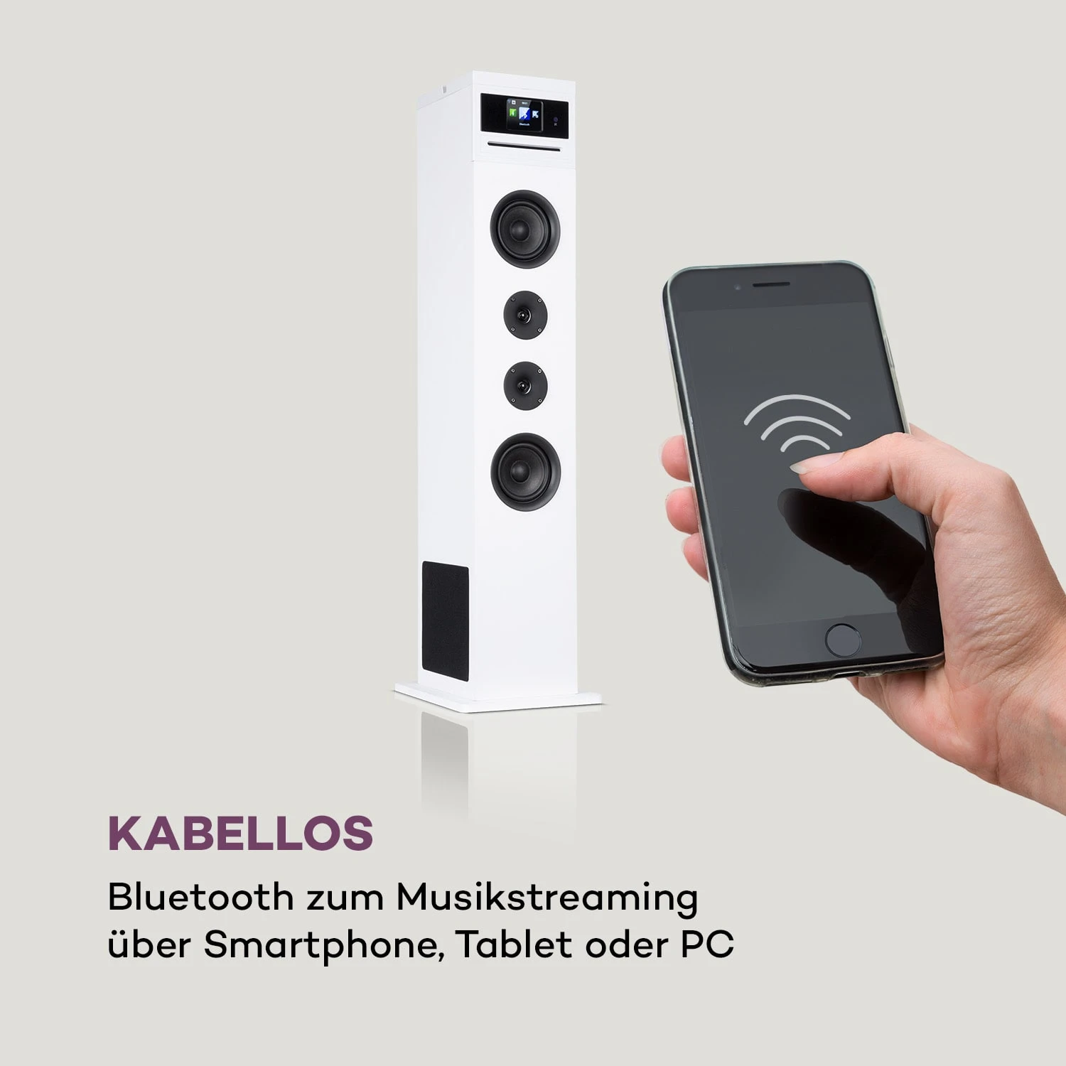 Karaboom 100 Wifi Turmlautsprecher Internetradio DAB+ BT 120W Weiß 5 Karaboom 100 Wifi Turmlautsprecher Internetradio DAB+ BT 120W Weiß – Bild 5