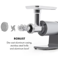 Mett Max Elektrischer Fleischwolf 600W Kupfermotor Aluminium -Outdoor Grills Verkaufsgeschäft 10034244 yy 0005 logo Klarstein Mett Max elektrischer Fleischwolf grau