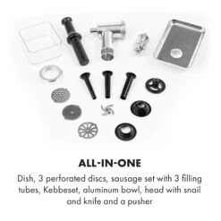 Mett Max Elektrischer Fleischwolf 600W Kupfermotor Aluminium -Outdoor Grills Verkaufsgeschäft 10034244 yy 0006 logo Klarstein Mett Max elektrischer Fleischwolf grau