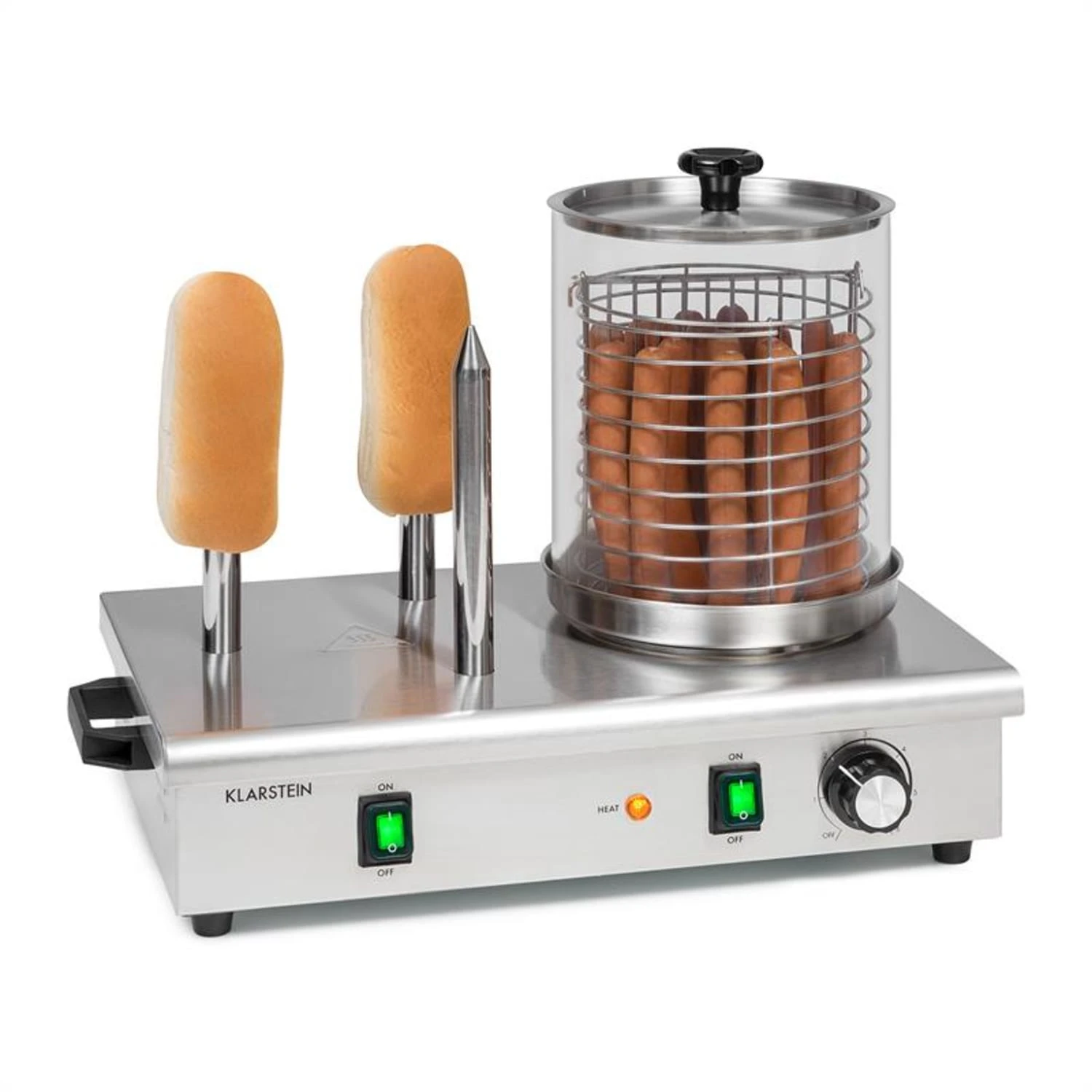 Wurstfabrik 600 Hot Dog Maker 600W 3 Spieße 5L 30-100°C Glas Edelstahl