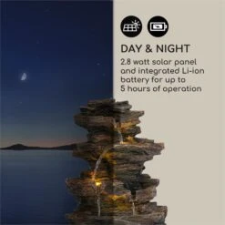 Messina Kaskadenbrunnen Solarbrunnen Gartenbrunnen Akku Solarpanel LED -Outdoor Grills Verkaufsgeschäft 10034734 yy 0007 logo Blumfeldt Messina Kaskadenbrunnen