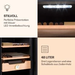 Klarstein El Presidente 48 Zigarren-Humidor 48L 3 Einschübe 1 Fach Zedernholz -Outdoor Grills Verkaufsgeschäft 10036103 de 0006 logo