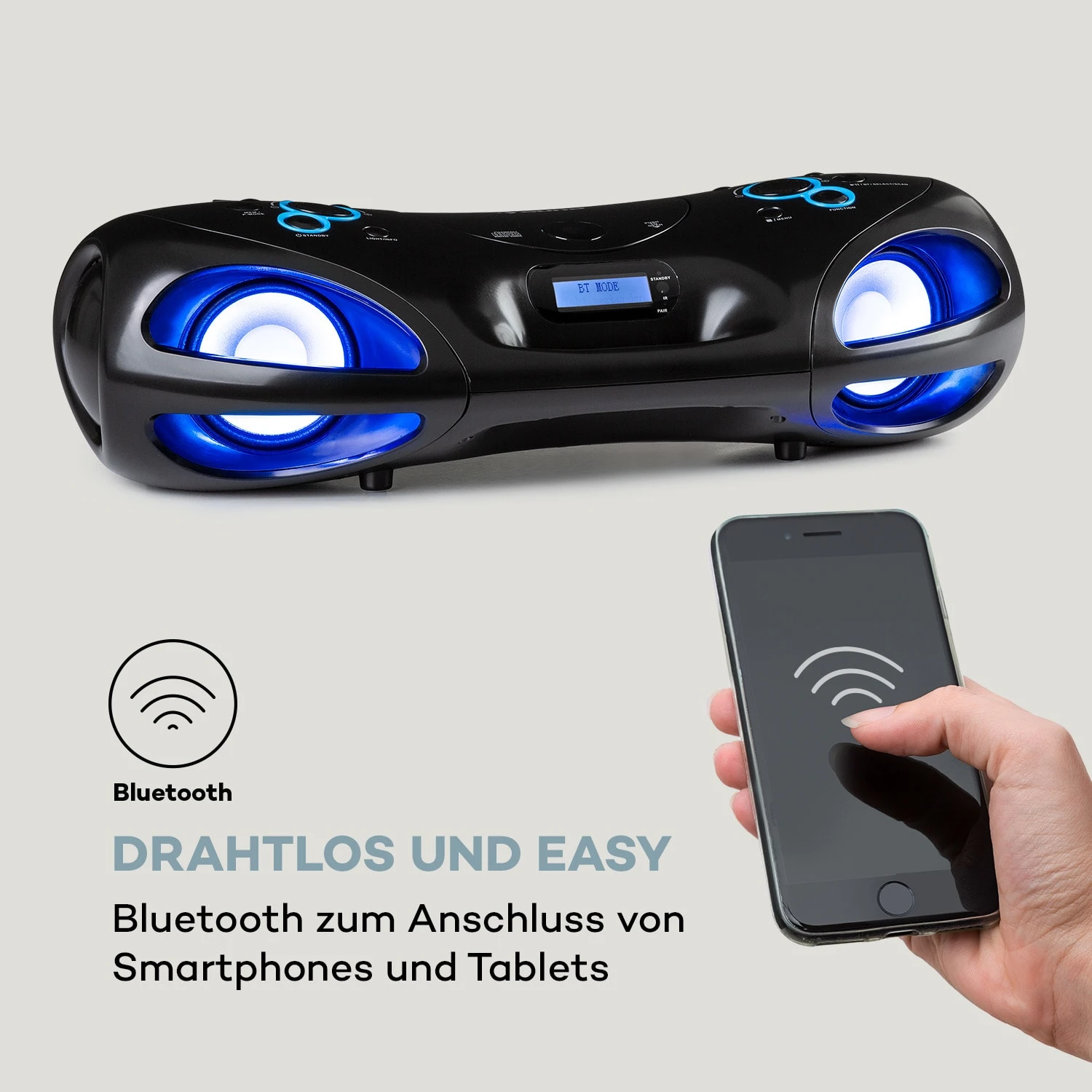 Spacewoofer DAB Boombox CD-Player DAB+ UKW Bluetooth Fernbedienung LED 5 Spacewoofer DAB Boombox CD-Player DAB+ UKW Bluetooth Fernbedienung LED – Bild 5