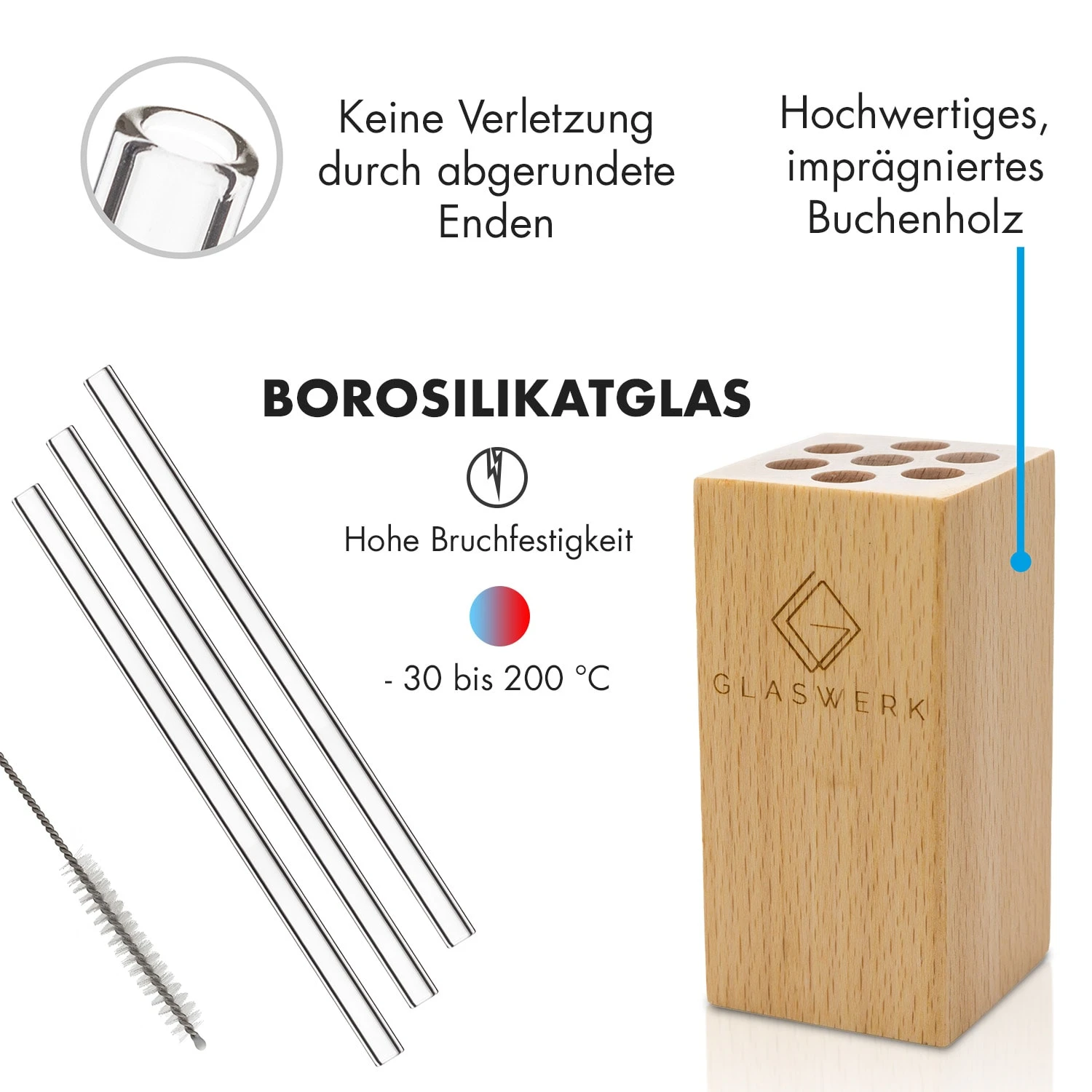 Glaswerk Frezzeria Glasstrohhalme 7 Stück 0,8 X 15 Cm (ØxH) Holzhalterung Bürste 5 Glaswerk Frezzeria Glasstrohhalme 7 Stück 0,8 X 15 Cm (ØxH) Holzhalterung Bürste – Bild 5