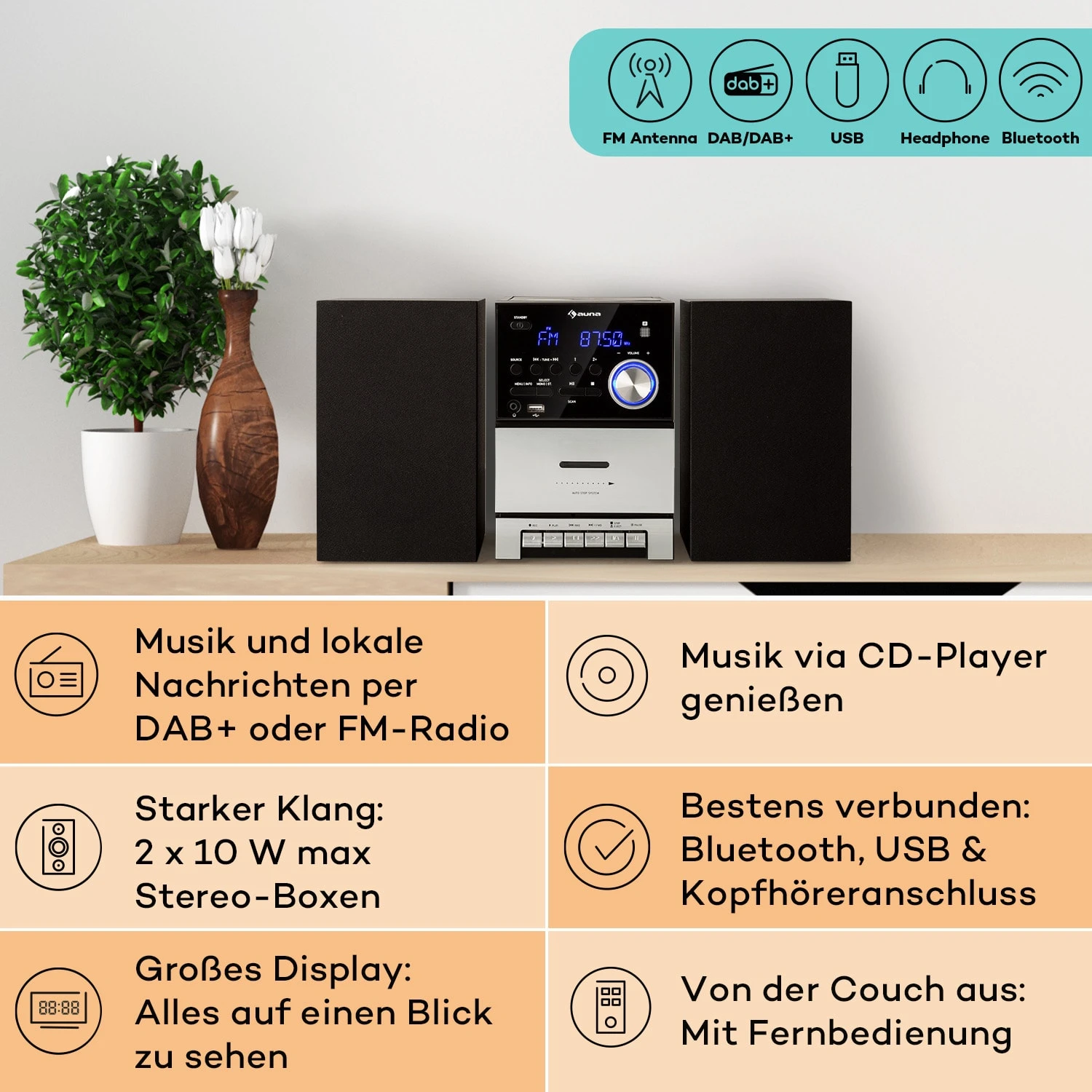 MC-40 DAB Stereoanlage UKW/DAB+ Bluetooth CD Kassette USB Fernbedienung 2 MC-40 DAB Stereoanlage UKW/DAB+ Bluetooth CD Kassette USB Fernbedienung – Bild 2