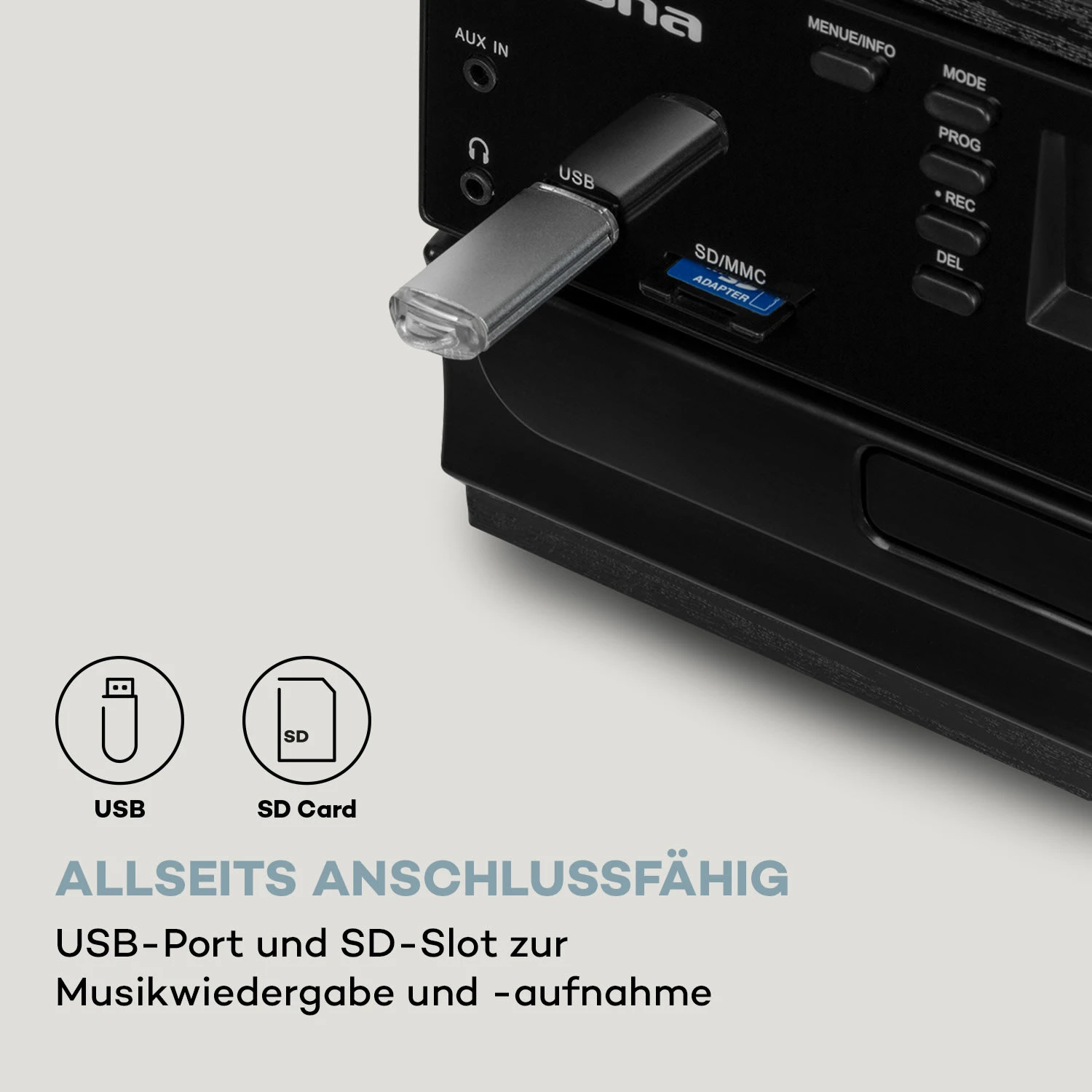 Oakland DAB Plus Retro-Stereoanlage DAB+/FM BT-Funktion Vinyl CD Kassette Inkl. Lautsprechern 4 Oakland DAB Plus Retro-Stereoanlage DAB+/FM BT-Funktion Vinyl CD Kassette Inkl. Lautsprechern – Bild 4
