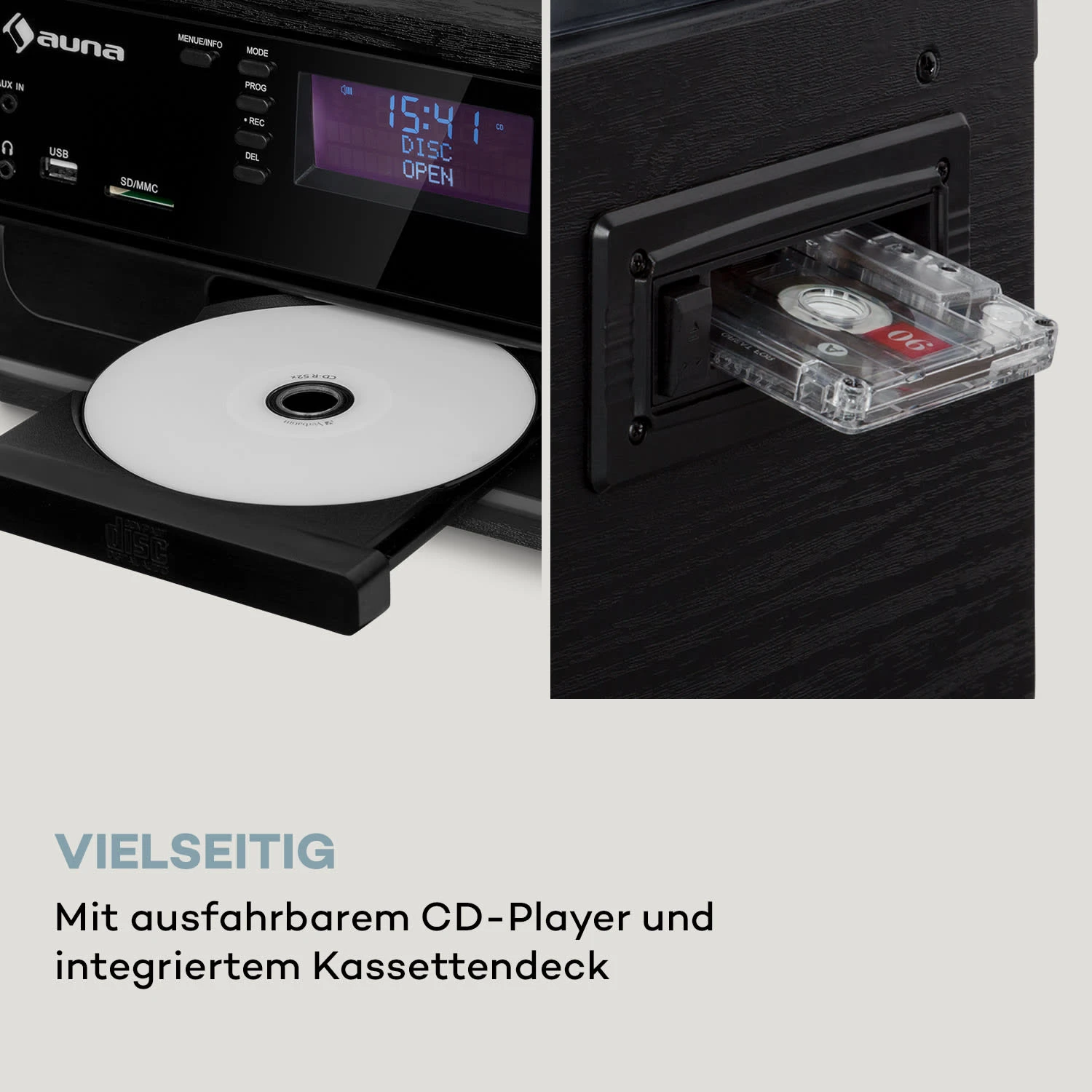 Oakland DAB Plus Retro-Stereoanlage DAB+/FM BT-Funktion Vinyl CD Kassette Inkl. Lautsprechern 5 Oakland DAB Plus Retro-Stereoanlage DAB+/FM BT-Funktion Vinyl CD Kassette Inkl. Lautsprechern – Bild 5