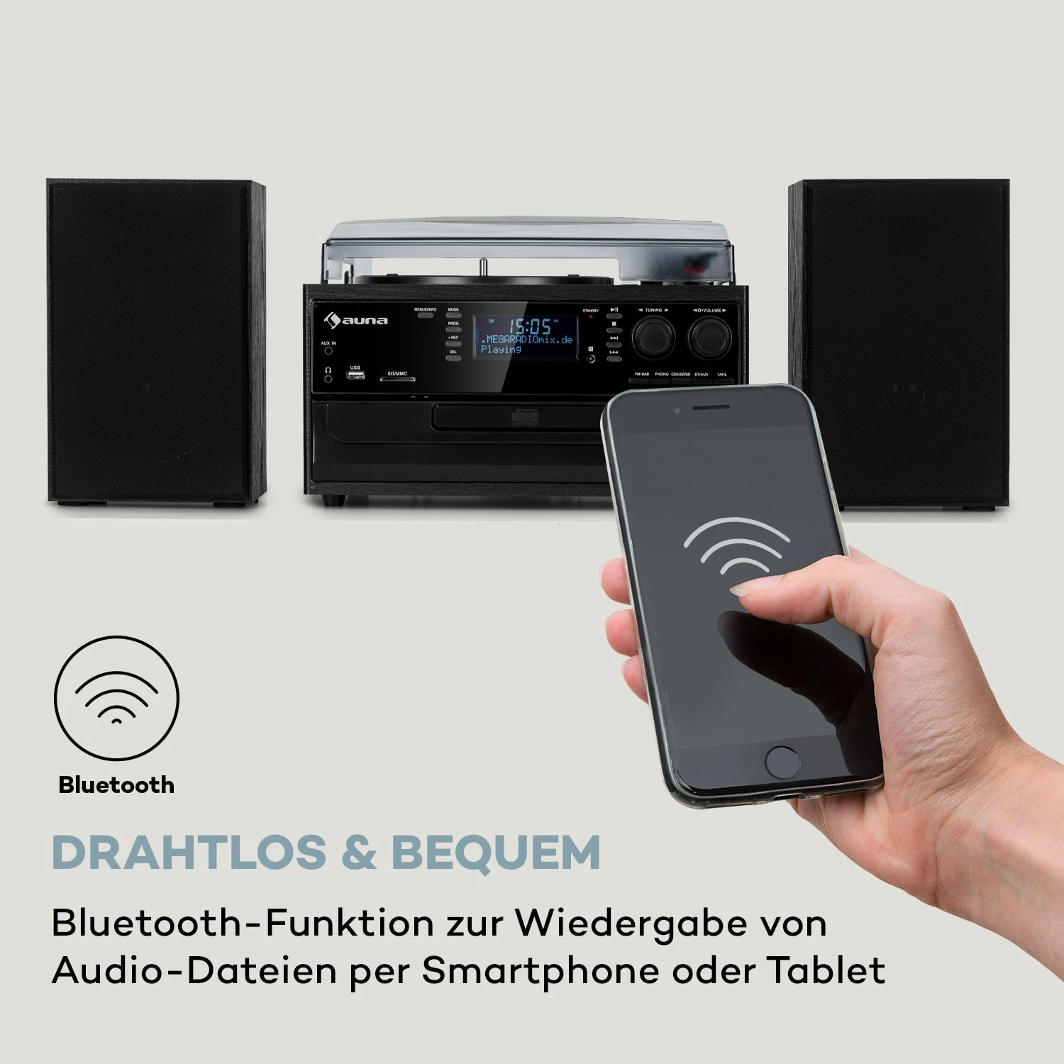 Oakland DAB Plus Retro-Stereoanlage DAB+/FM BT-Funktion Vinyl CD Kassette Inkl. Lautsprechern 6 Oakland DAB Plus Retro-Stereoanlage DAB+/FM BT-Funktion Vinyl CD Kassette Inkl. Lautsprechern – Bild 6
