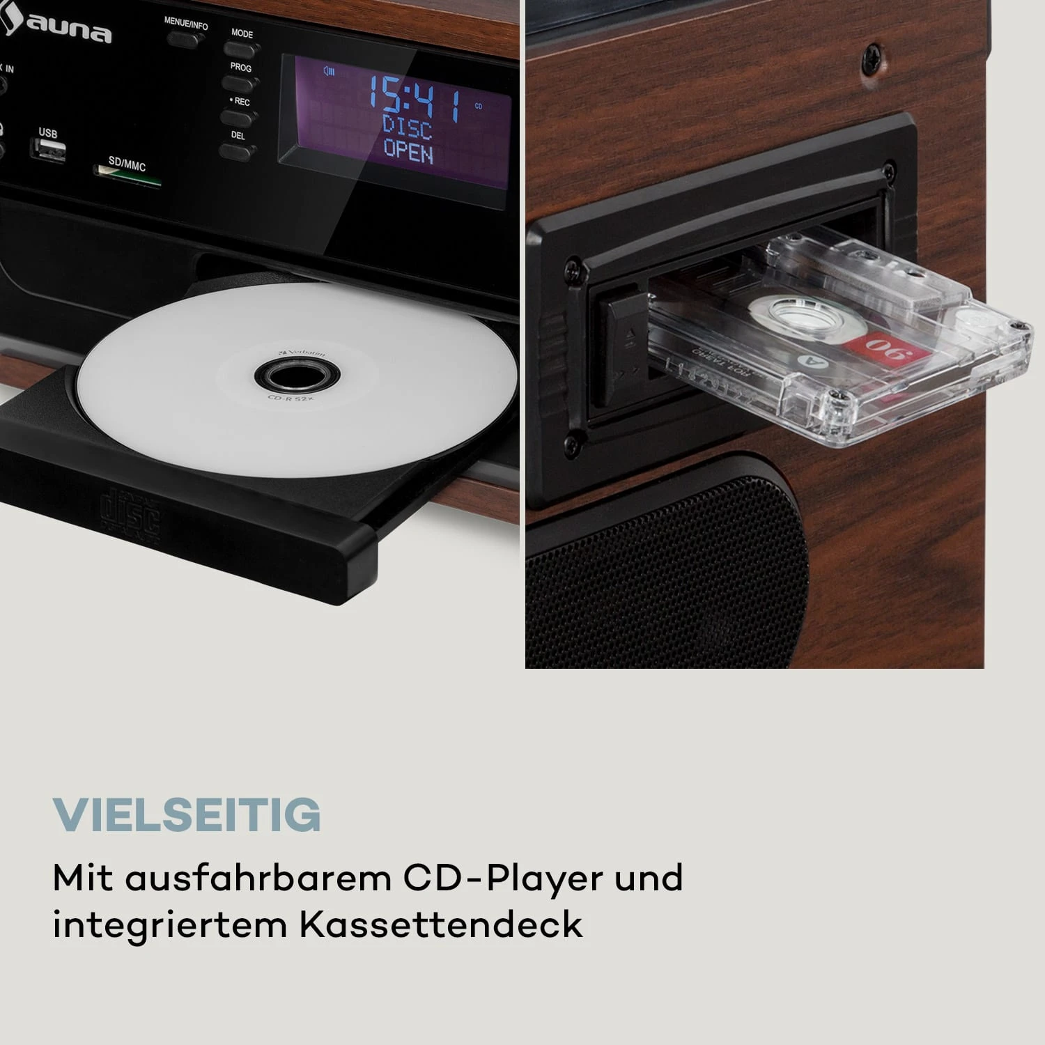 Oakland DAB Retro-Stereoanlage DAB+/FM BT-Funktion Vinyl CD Kassette 5 Oakland DAB Retro-Stereoanlage DAB+/FM BT-Funktion Vinyl CD Kassette – Bild 5