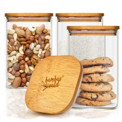 Eckiges Glas Mit Bambusdeckel Luftdicht Mit Silikonring 10x16x10 Cm 3x 1200 Ml