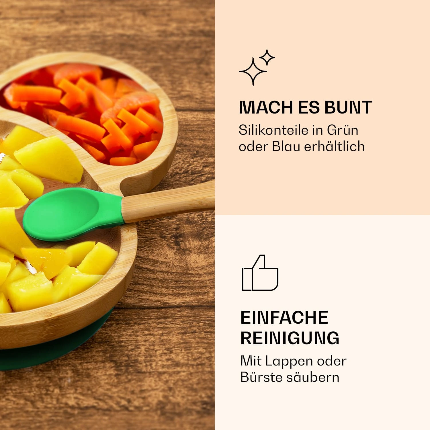 Kindergeschirr Bambusteller & Löffel 250 Ml Inkl. Saugnapf 18 X 18 Cm 5 Kindergeschirr Bambusteller & Löffel 250 Ml Inkl. Saugnapf 18 X 18 Cm – Bild 5