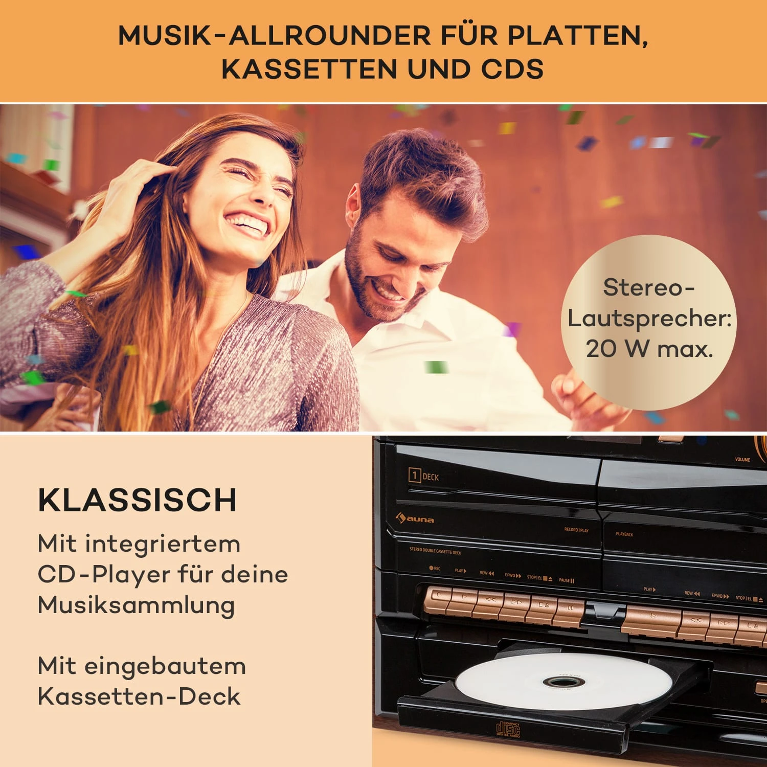 388-DAB+ Stereoanlage 20W Max. Vinyl CD Kassette BT FM/DAB+ USB SD 3 388-DAB+ Stereoanlage 20W Max. Vinyl CD Kassette BT FM/DAB+ USB SD – Bild 3
