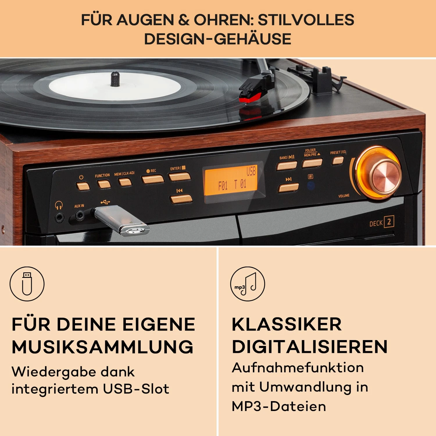 388-DAB+ Stereoanlage 20W Max. Vinyl CD Kassette BT FM/DAB+ USB SD 5 388-DAB+ Stereoanlage 20W Max. Vinyl CD Kassette BT FM/DAB+ USB SD – Bild 5