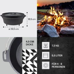 Galloway Dutch Oven 6.0 BBQ-Topf Gusseisen Standfüße Größe M / 6 Qt -Outdoor Grills Verkaufsgeschäft 10038585 de 0004 usp
