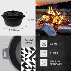 Guernsey Premium Dutch Oven 9.0 BBQ-Topf Gusseisen Voreingebrannt Größe L / 9 Qt -Outdoor Grills Verkaufsgeschäft 10038639 de 0004 usp