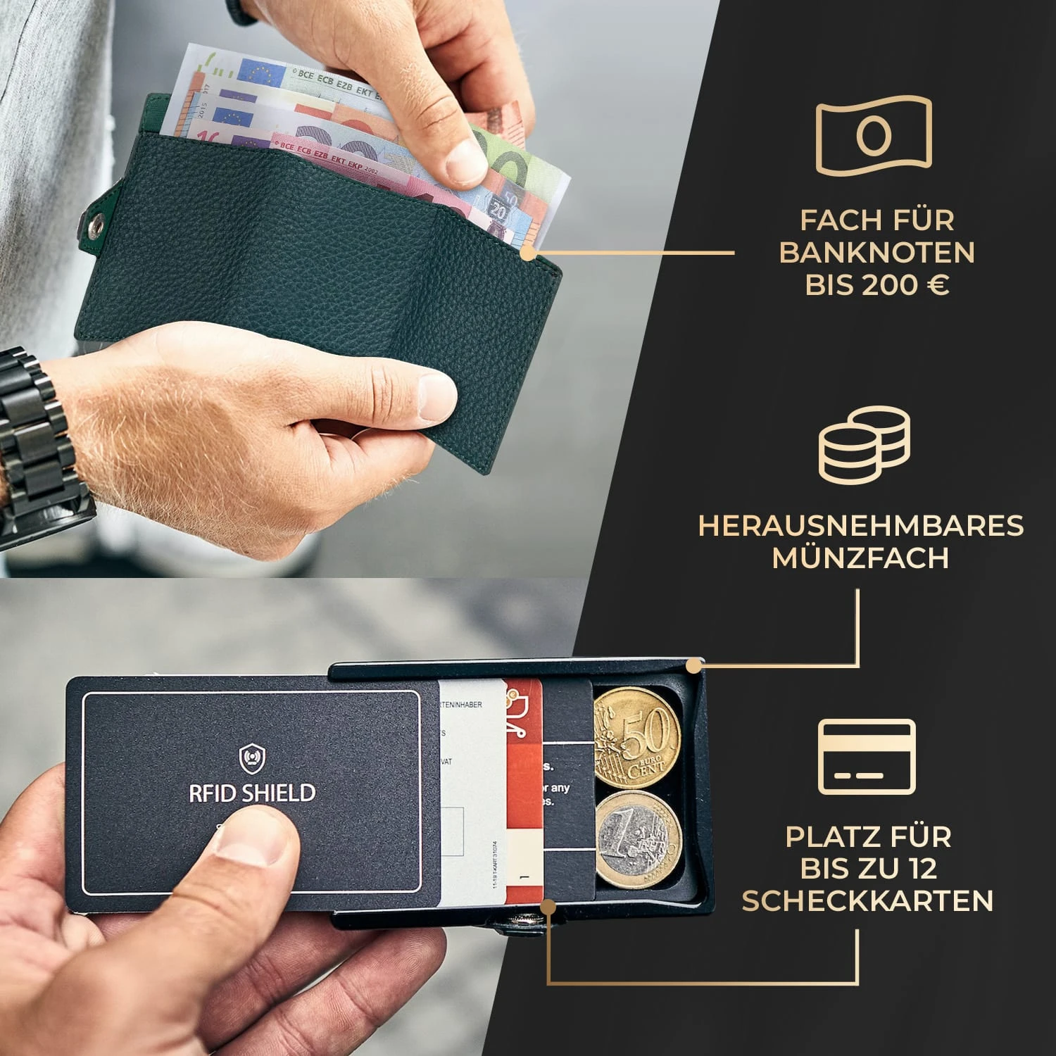 ZNAP Slim Wallet 12 Karten Münzfach 8 X 1,8 X 6 Cm (BxHxT) RFID-Schutz 2 ZNAP Slim Wallet 12 Karten Münzfach 8 X 1,8 X 6 Cm (BxHxT) RFID-Schutz – Bild 2
