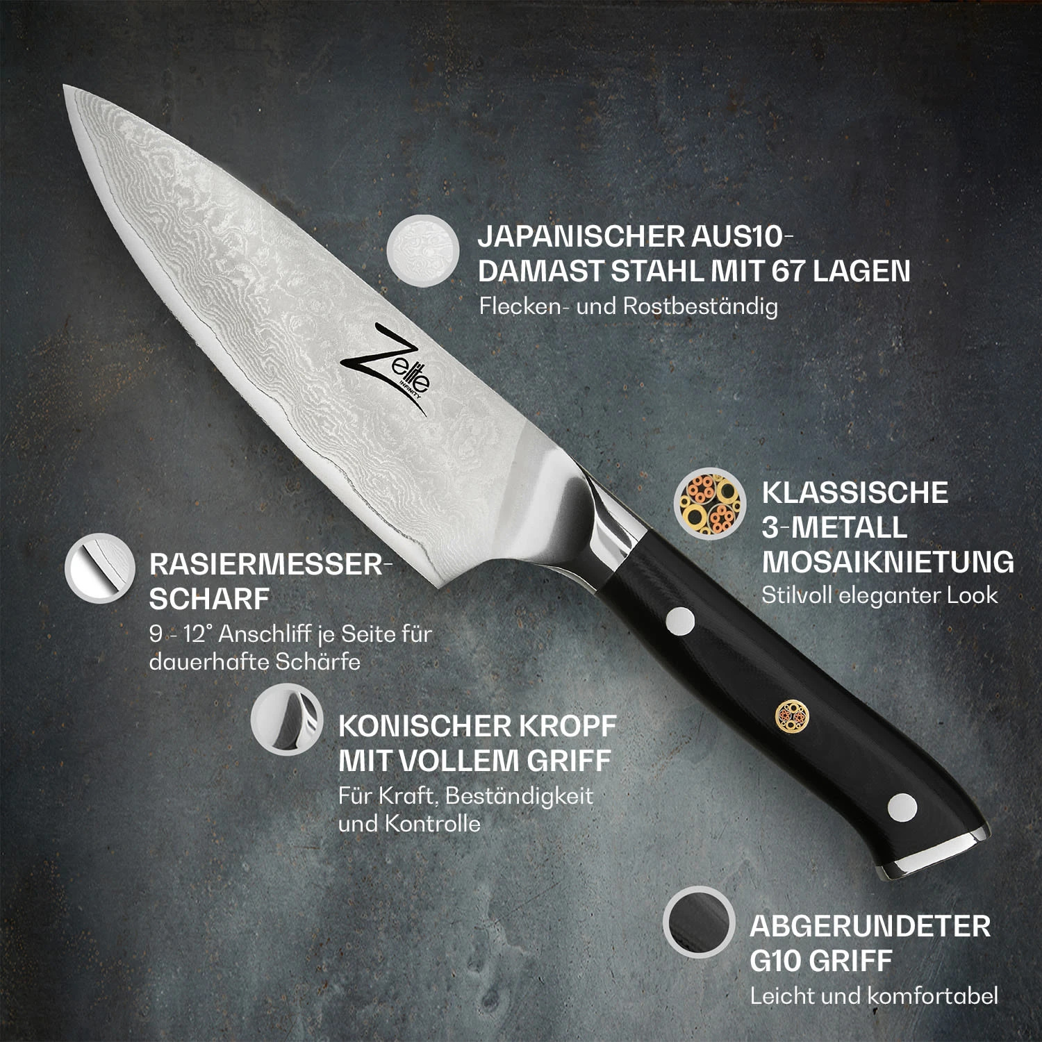 Alpha-Royal Japanese Serie 6" Chefkochmesser Damaszener-Stahl 2 Alpha-Royal Japanese Serie 6" Chefkochmesser Damaszener-Stahl – Bild 2