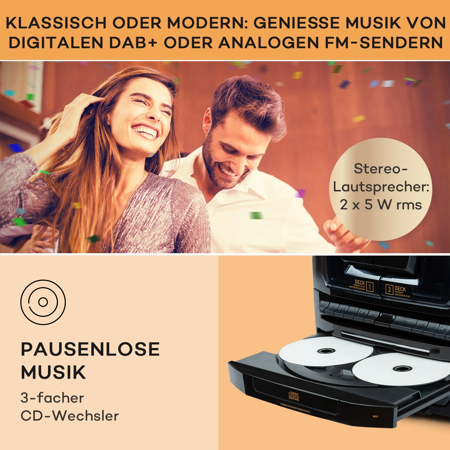 Franklin Stereoanlage Plattenspieler 3-fach-CD-Player BT Kassetten AUX USB-Port 3 Franklin Stereoanlage Plattenspieler 3-fach-CD-Player BT Kassetten AUX USB-Port – Bild 3
