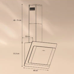 Aurora 90 Smart Dunstabzugshaube 550 M³/h 90cm Kopffrei Ambiente-Licht EEC A++ -Outdoor Grills Verkaufsgeschäft 10040236 yy 0007 dimensions