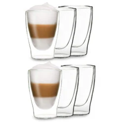 DUOS Doppelwandiges Glas | Thermoglas | 310 Ml | Trinkglas | Espressoglas, Teeglas, Shotglas | Für Heiße Und Kalte Getränke | Borosilikatglas| Hitze- Und Kältebeständig | Handgemacht | Spülmaschinenfest | Schwebe-Effekt