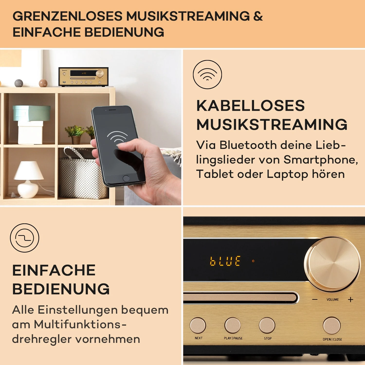 Berklee HiFi Stereo System BT Stereo-Lautsprecher UKW MP3 USB Line-In 4 Berklee HiFi Stereo System BT Stereo-Lautsprecher UKW MP3 USB Line-In – Bild 4