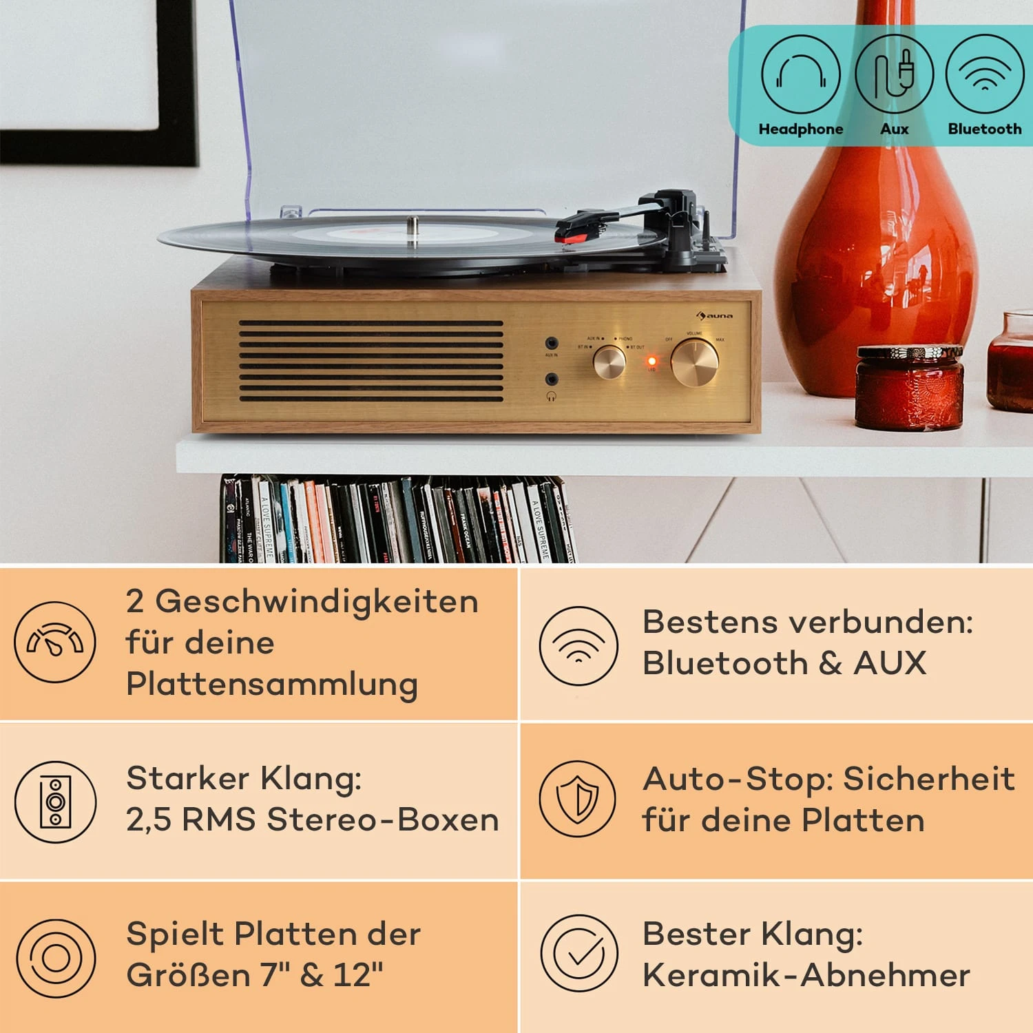 Berklee TT Classic Plattenspieler Riemenantrieb 33,3 & 45 U/min Stereo 2 Berklee TT Classic Plattenspieler Riemenantrieb 33,3 & 45 U/min Stereo – Bild 2