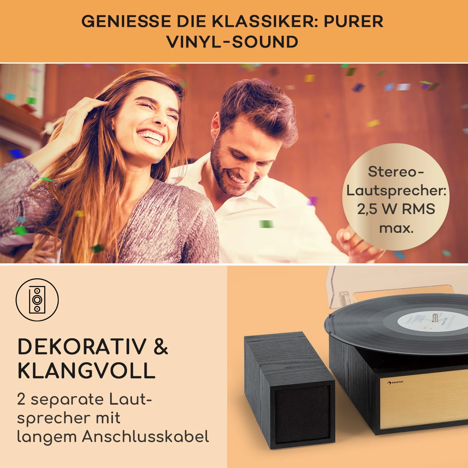 Berklee TT Play Plattenspieler Riemenantrieb 33 1/3 & 45 U/min Stereo-Lautsprecher 3 Berklee TT Play Plattenspieler Riemenantrieb 33 1/3 & 45 U/min Stereo-Lautsprecher – Bild 3