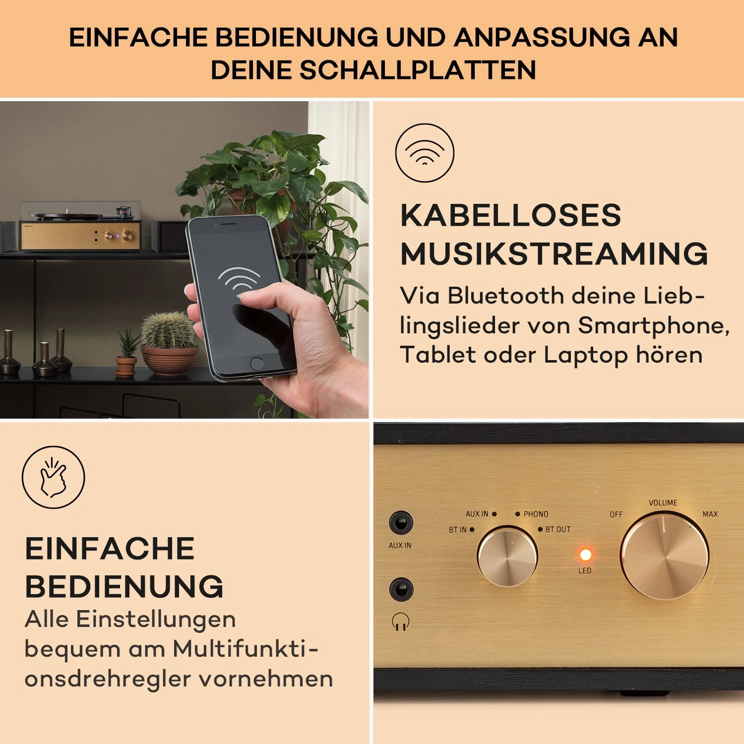 Berklee TT Play Plattenspieler Riemenantrieb 33 1/3 & 45 U/min Stereo-Lautsprecher 4 Berklee TT Play Plattenspieler Riemenantrieb 33 1/3 & 45 U/min Stereo-Lautsprecher – Bild 4