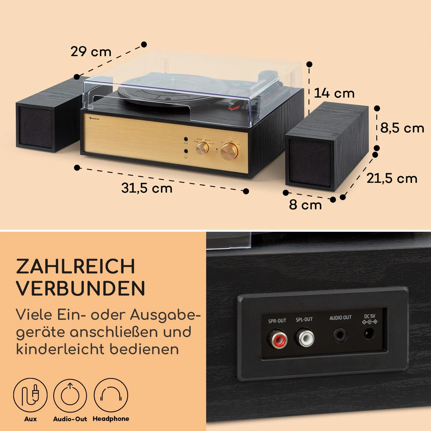 Berklee TT Play Plattenspieler Riemenantrieb 33 1/3 & 45 U/min Stereo-Lautsprecher 7 Berklee TT Play Plattenspieler Riemenantrieb 33 1/3 & 45 U/min Stereo-Lautsprecher – Bild 7