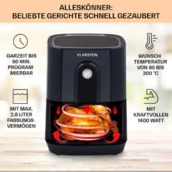 Crisp-Pro Heißluftfritteuse Air Fryer 1400W 2,8 Ltr Timer Edelstahl -Outdoor Grills Verkaufsgeschäft 10040698 de 0002 usp