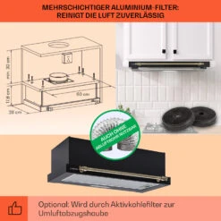 Vilhelmine Flachschirmhaube 60 Retro EEK B Abluftleistung: 332 M³/h Ausziehbar -Outdoor Grills Verkaufsgeschäft 10041125 de 0005 usp