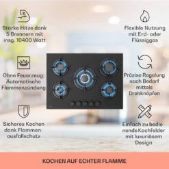 Firetale Gaskochfeld 5-flammig 70 Cm Aluminium-Brenner Inkl. Schlauch Und Druckminderer -Outdoor Grills Verkaufsgeschäft 10041300 de 0002 usp