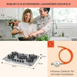 Firetale Gaskochfeld 5-flammig 70 Cm Aluminium-Brenner Inkl. Schlauch Und Druckminderer -Outdoor Grills Verkaufsgeschäft 10041303 de 0006 usp